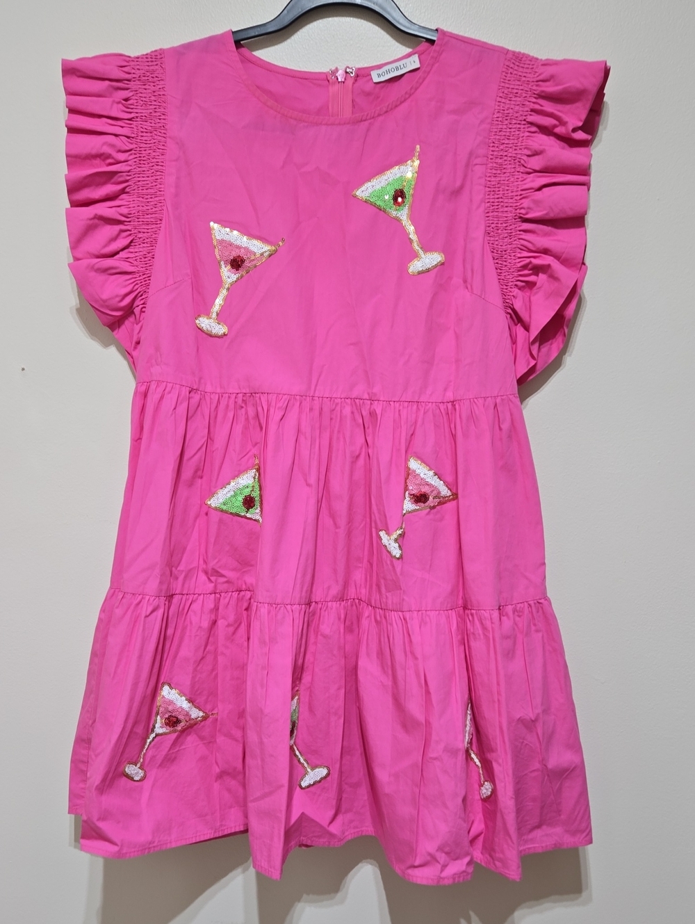 BOHOBLU Women's Pink Sequin Cocktail Dress
